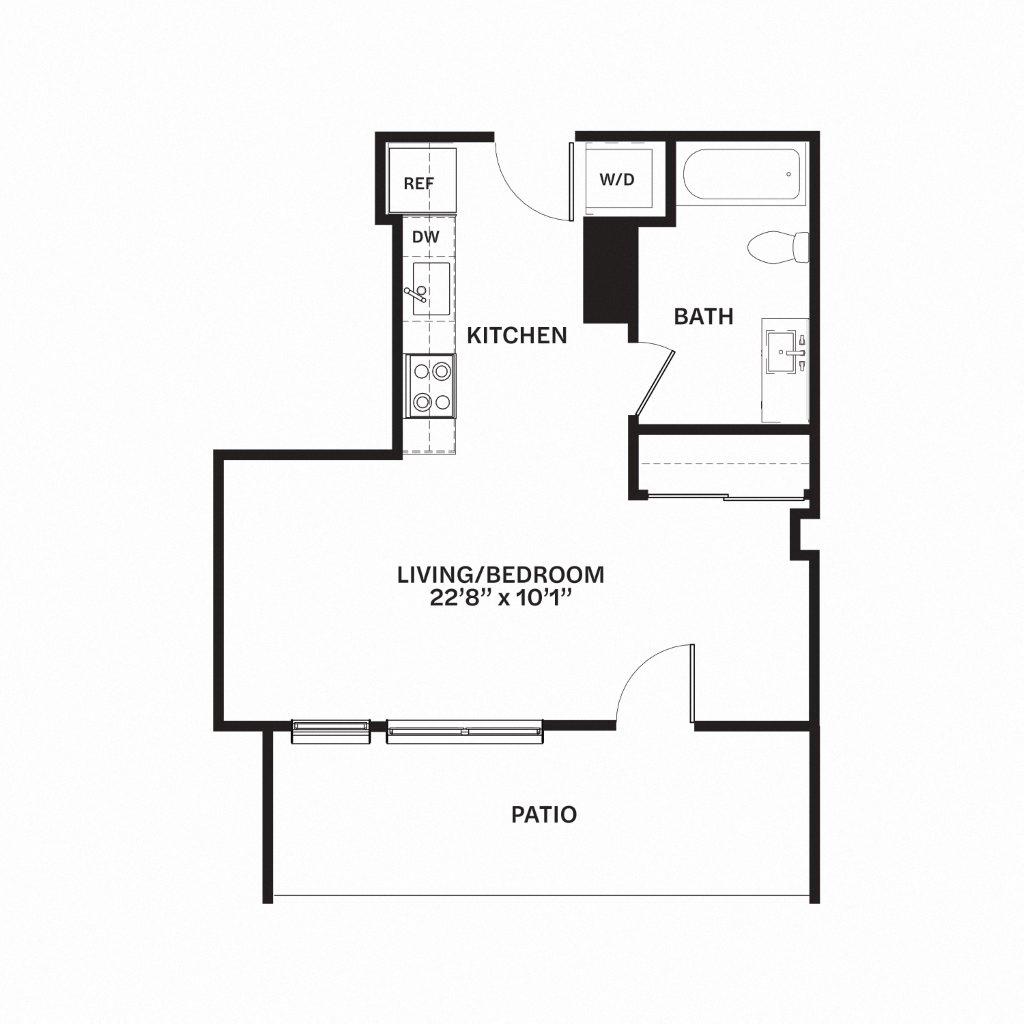 Floor plan for studio, 1 bath, 465 sqft